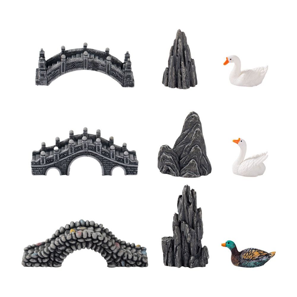 Aquarium Sand White - Creative ตกแต่ง Rockery Pavilion สะพานจําลองเรซิ่นสีขาวรูปปั้นเป็ด LIfelike